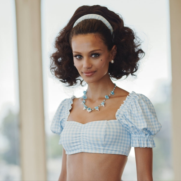 Selkie Swim Set Blue Gingham Babydoll Bikini Top & Bottoms - Picture 2 of 14